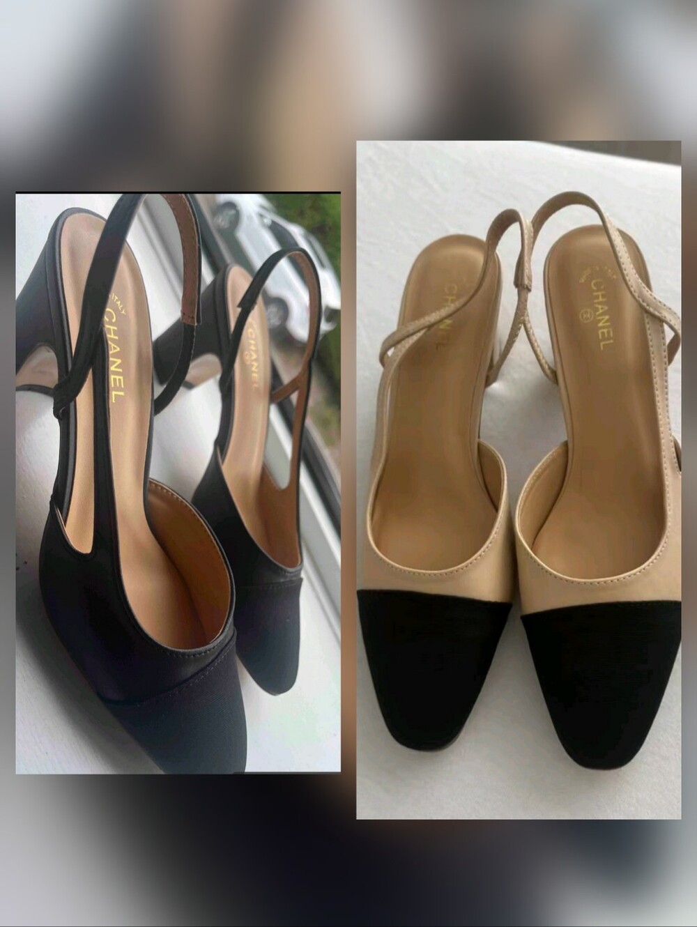 Two Pairs Two-Tone Slingback Pumps in Black and Beige